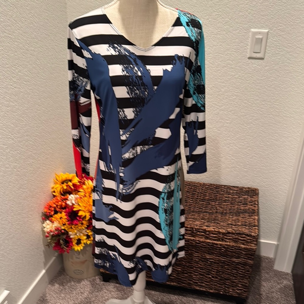 Striped Multicolor Jersey Knit Dress